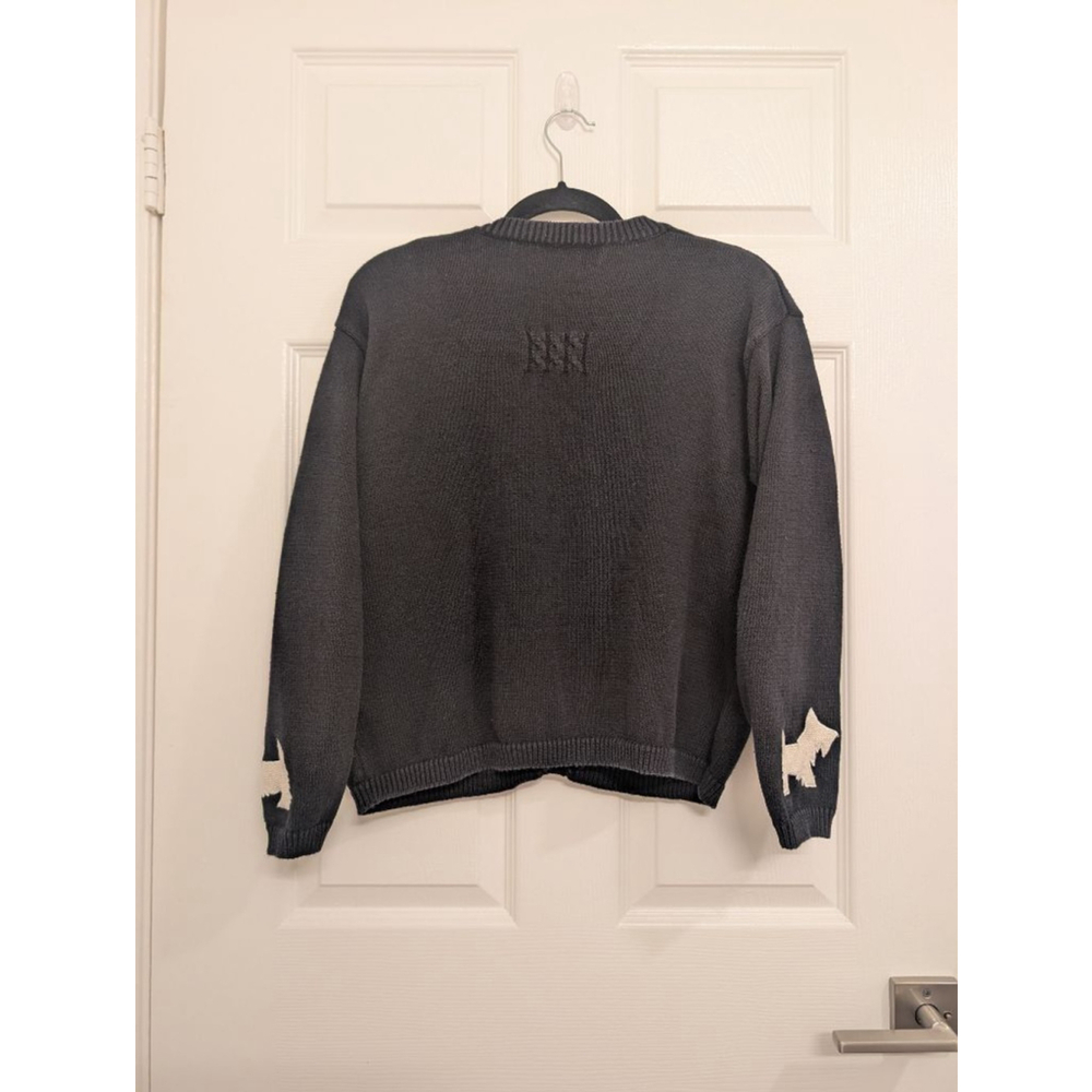 Vintage Scottie Dog Cardigan Black Knit V-Neck Sweater White Terrier Intarsia L - Picture 7 of 7